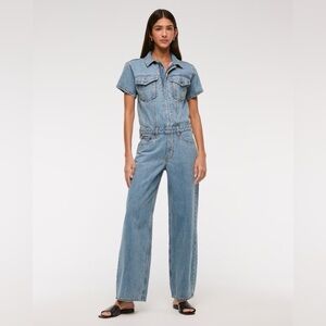 Abercrombie & Fitch Jumpsuit 90s Relaxed Denim Womens Blue Cotton Denim Large